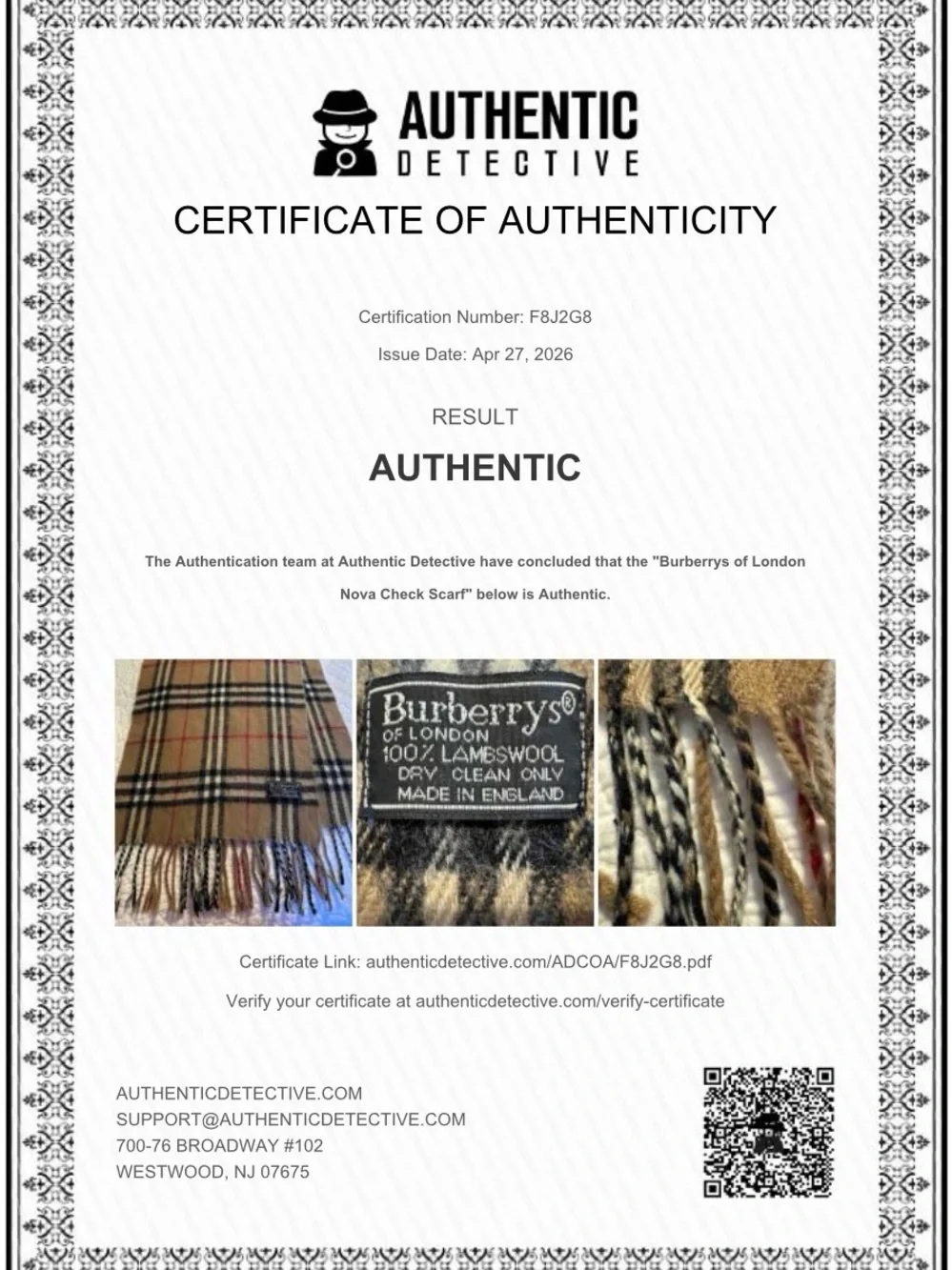 Burberrys of London Vintage 100% Lambswool Classic Tan Nova Check Scarf W/COA - Picture 10 of 10